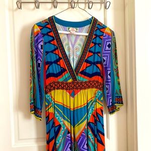 Flying Tomato Smocked Maxi Dress. 3/4 Sleeve Boho, size Small.